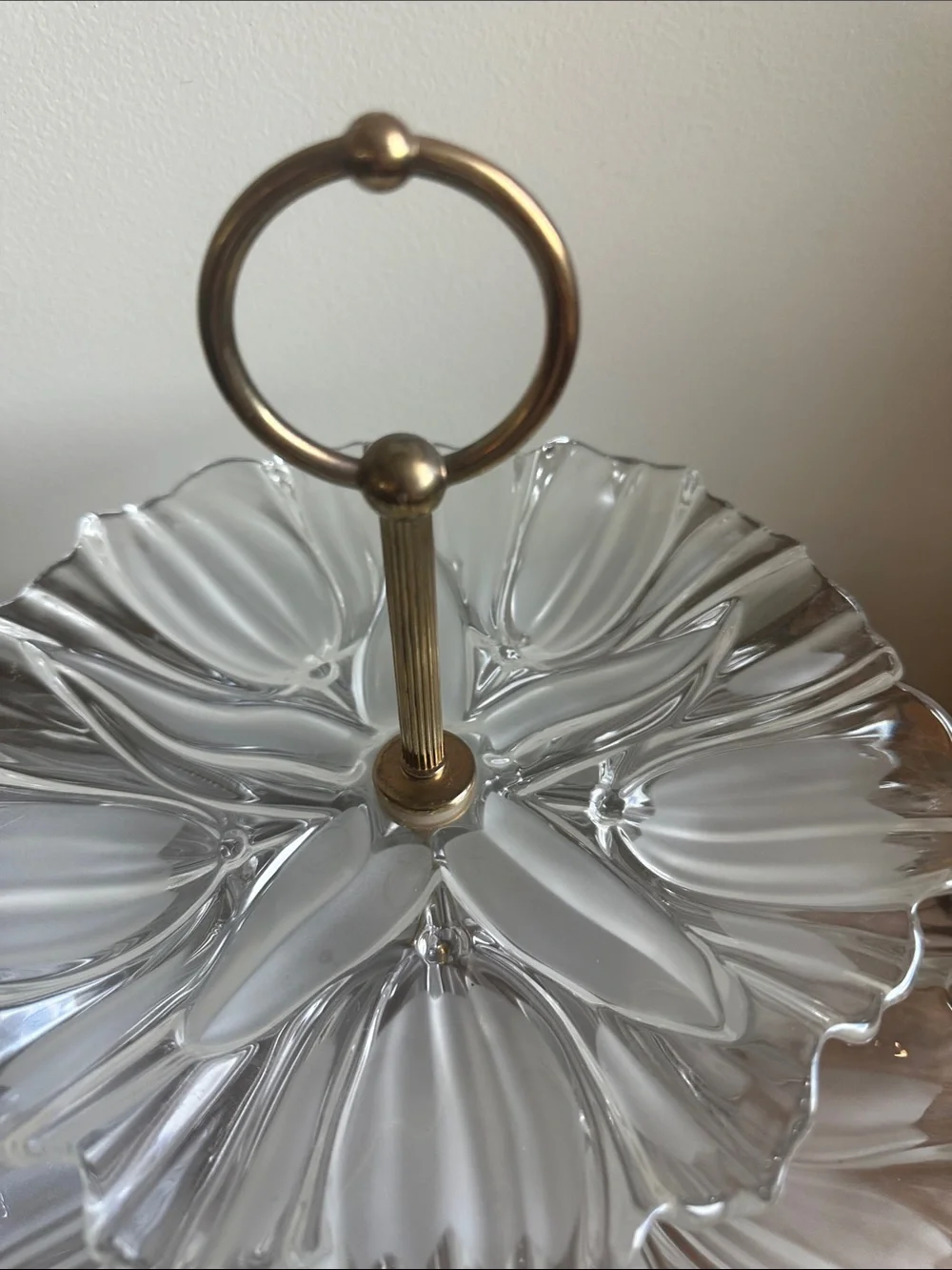Vintage Mikasa Tulip Glass 2-Tier Cupcake Dessert Stand with Art Deco Gold Brass
